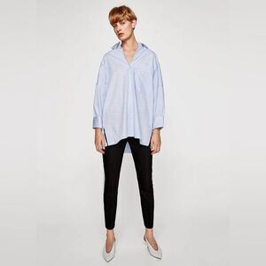 ZARA Striped Poplin Shirt Blue and White Size S